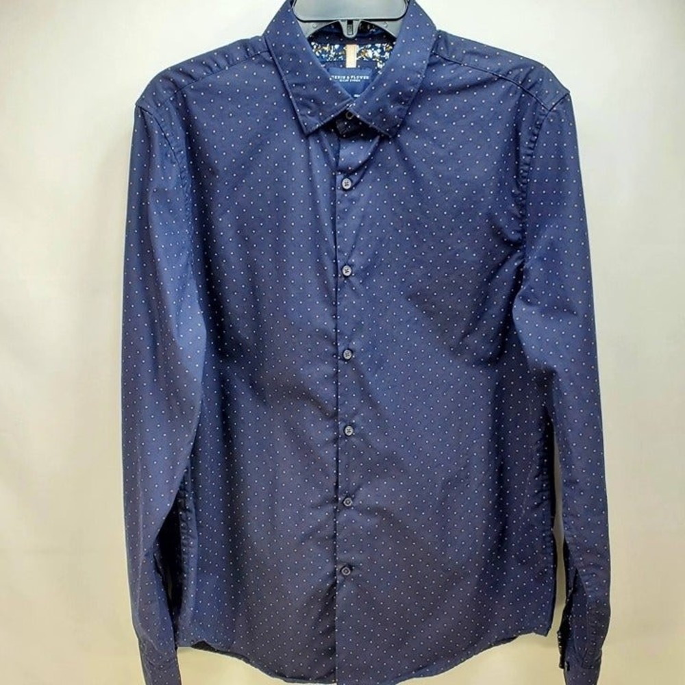 Denim & Flower Ricky Singh Men's Polka Dot Button Front Shirt L